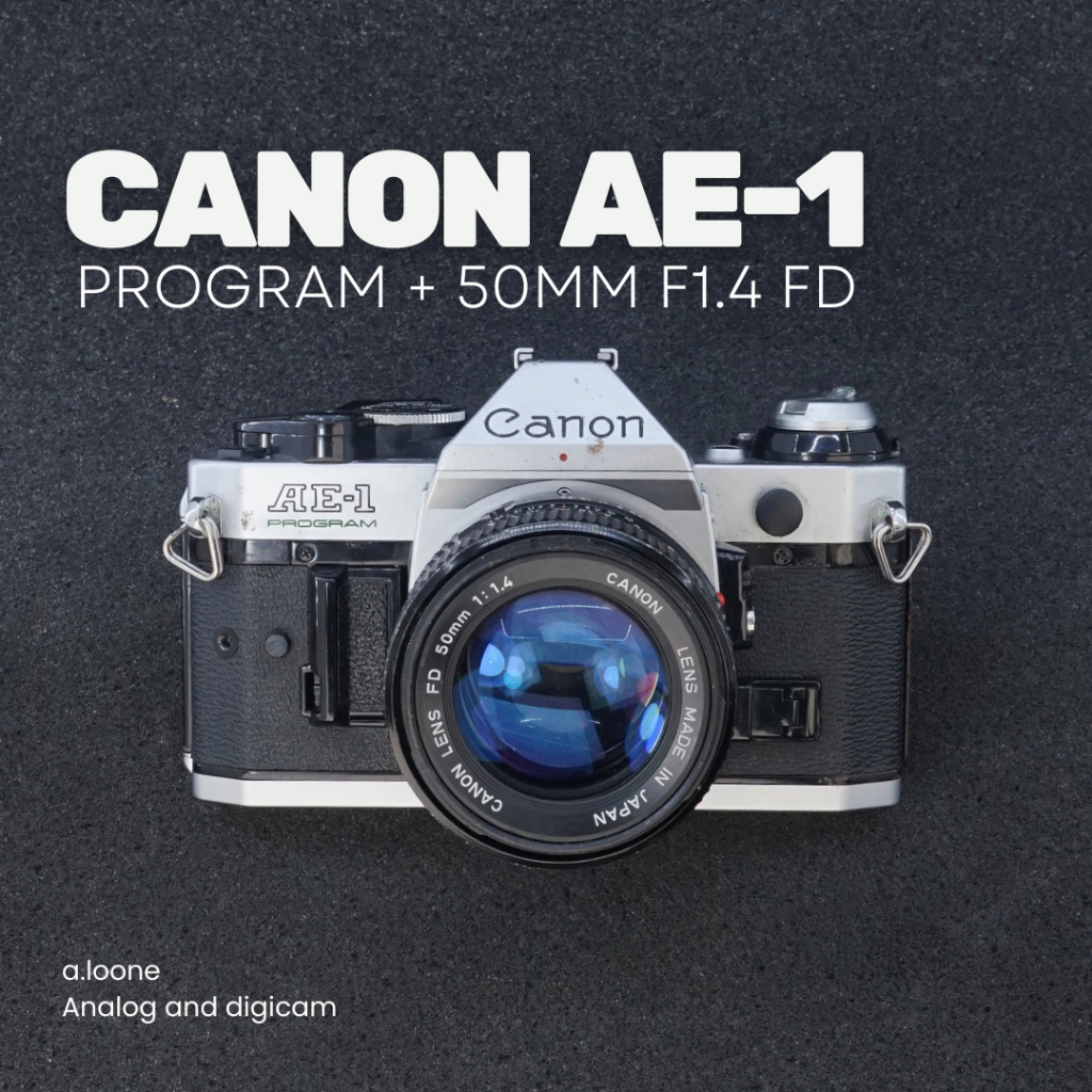 CANON AE 1 PROGRAM + LENSA 50 mm f 1.4 FD KAMERA ANALOG FILM KAMERA 35mm roll
