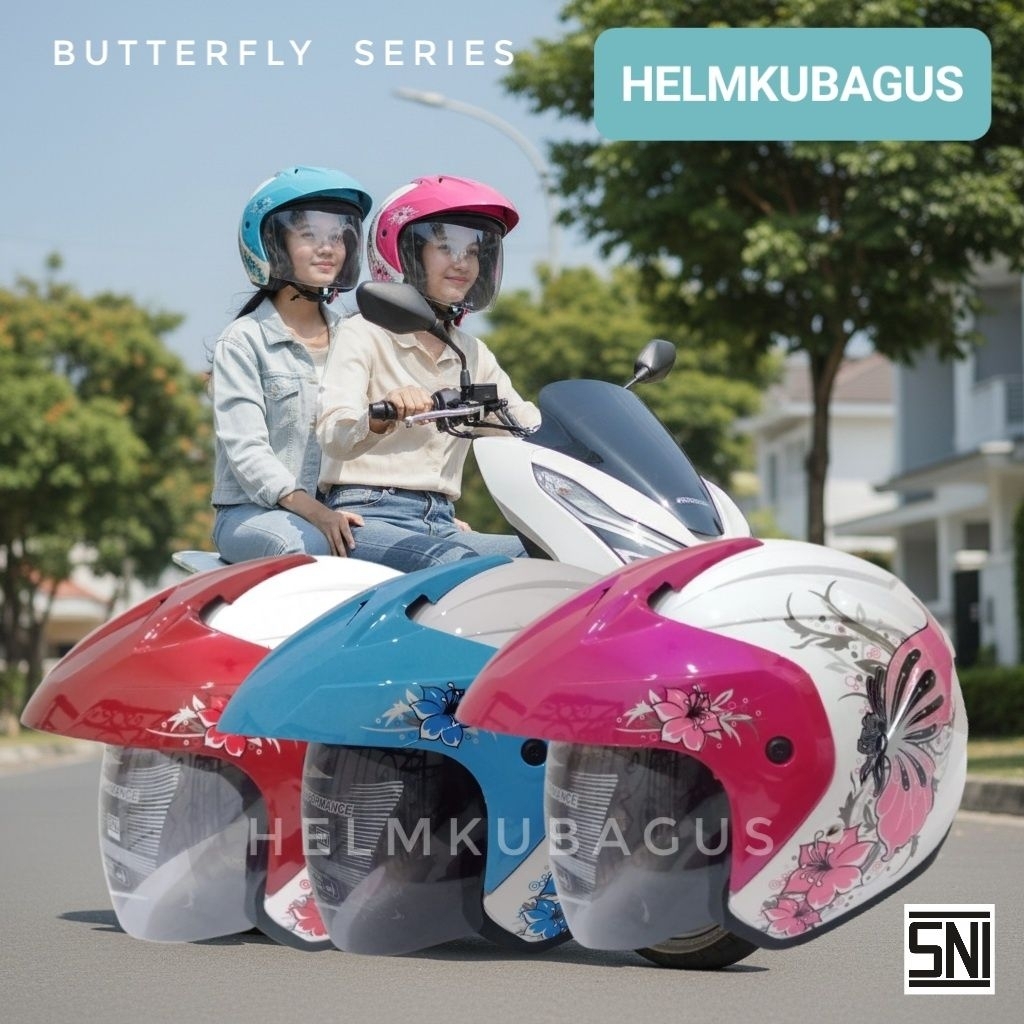 HELM SNI REMAJA DEWASA HALF FACE WANITA KUPU SNOOPY helem motif bunga sunflower fashion gm