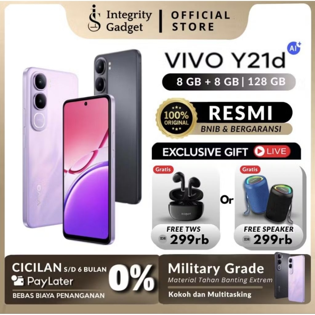 Vivo Y21d 6/128 RAM 6GB+6GB EXTENDED ROM 128GB Terbaru 2025
