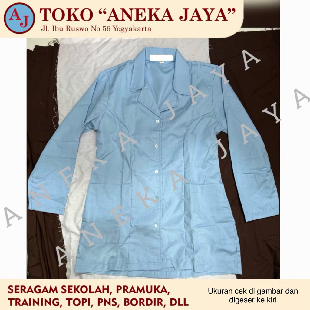 Baju Seragam Wanita PNS Biru dan Putih Lengan Panjang bahan OXFORD / Guru / Putri