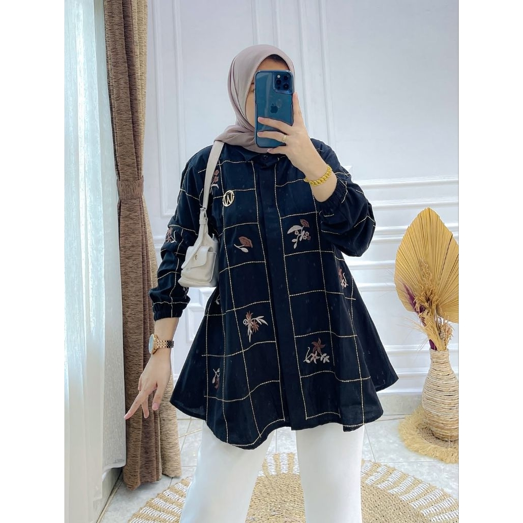 TOP KATUN LINEN KOTAK BORDIR BUNGA ORI BY WINODY
