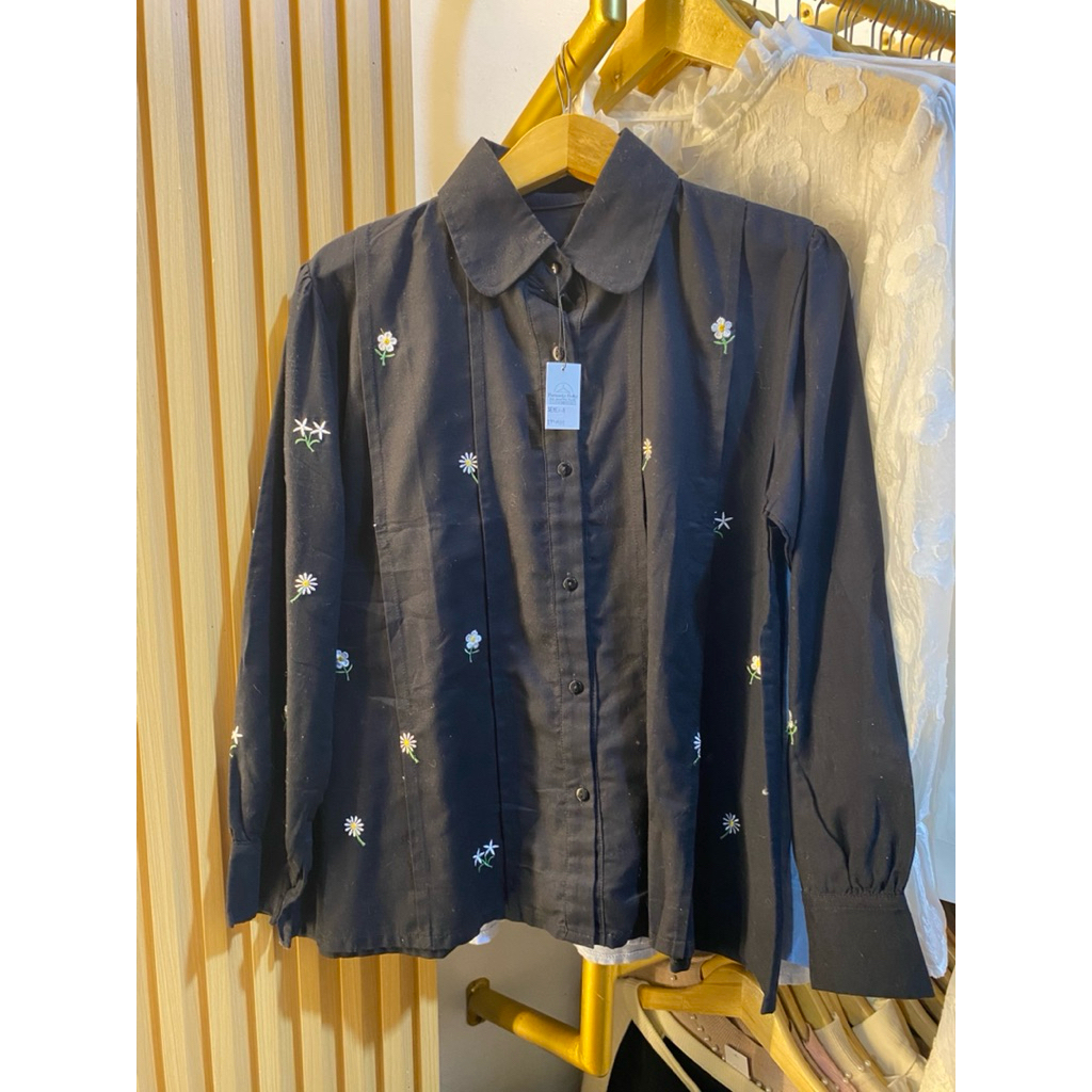 Blouse Linen/kemeja linen bordir bunga wanita/top linen wanita