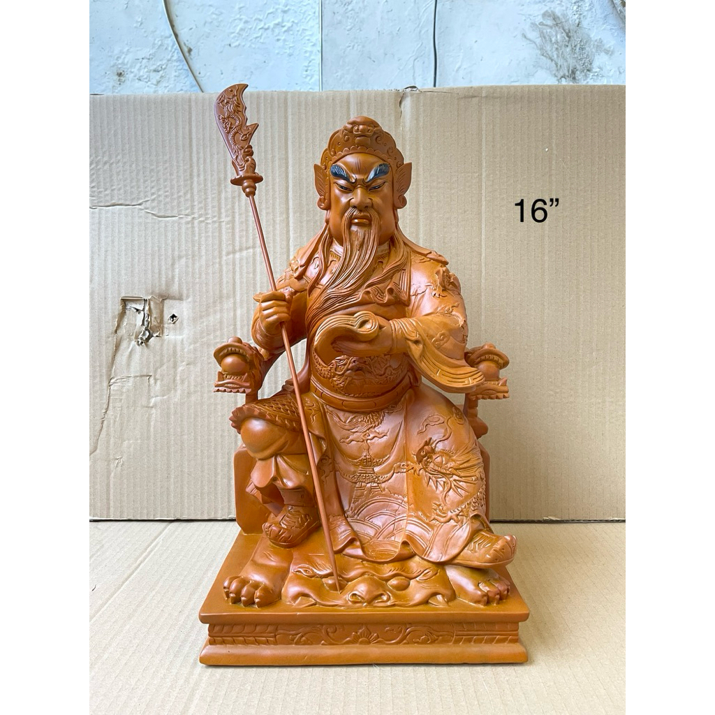 patung dewa kwan kong - guan gong - kwan te kong 16in kayu polos