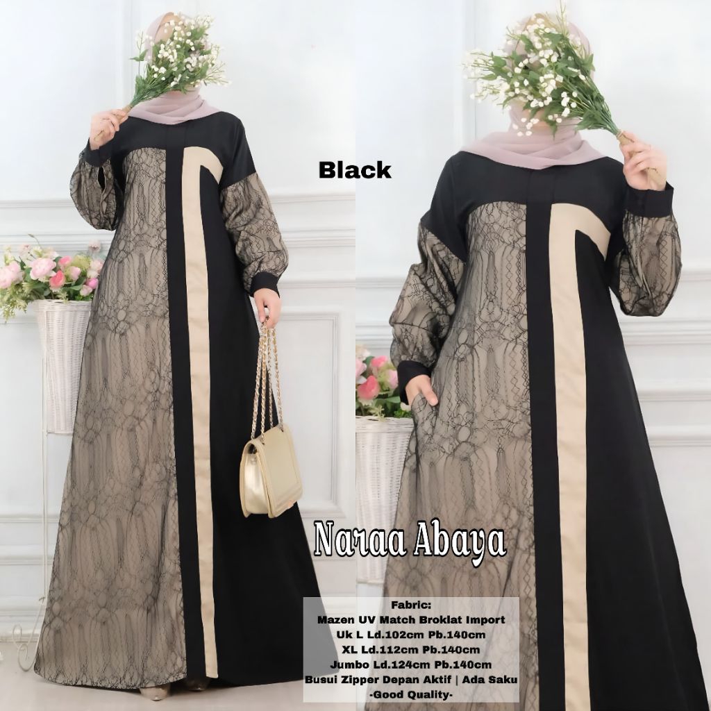 Naraa abaya, abaya mazen uv kombinasi brokat import premium