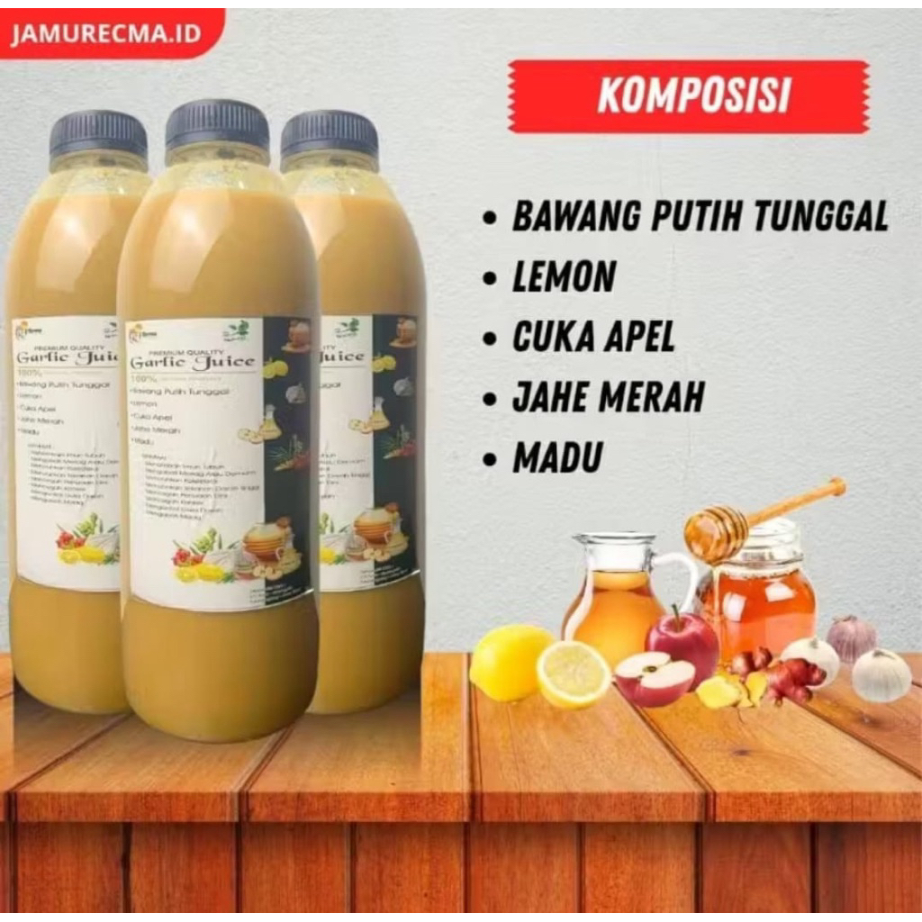 jus bawang putih tunggal lemon,jahe merah kayu manis cuka apel 1000ml/1  liter kental tanpa campur a