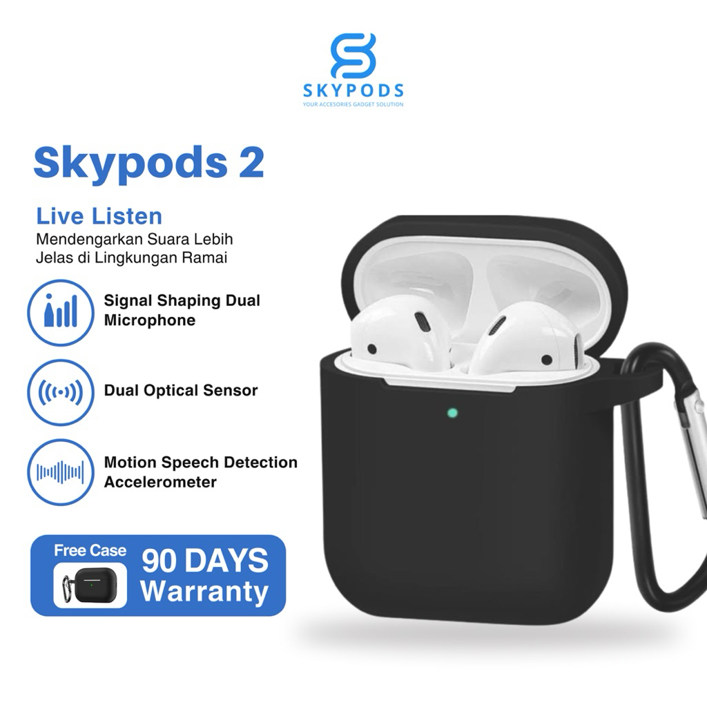 SkyPods Gen 2 Wireless Earphone Bluetooth + Free Premium Silicon Case By SkyPods Indonesia