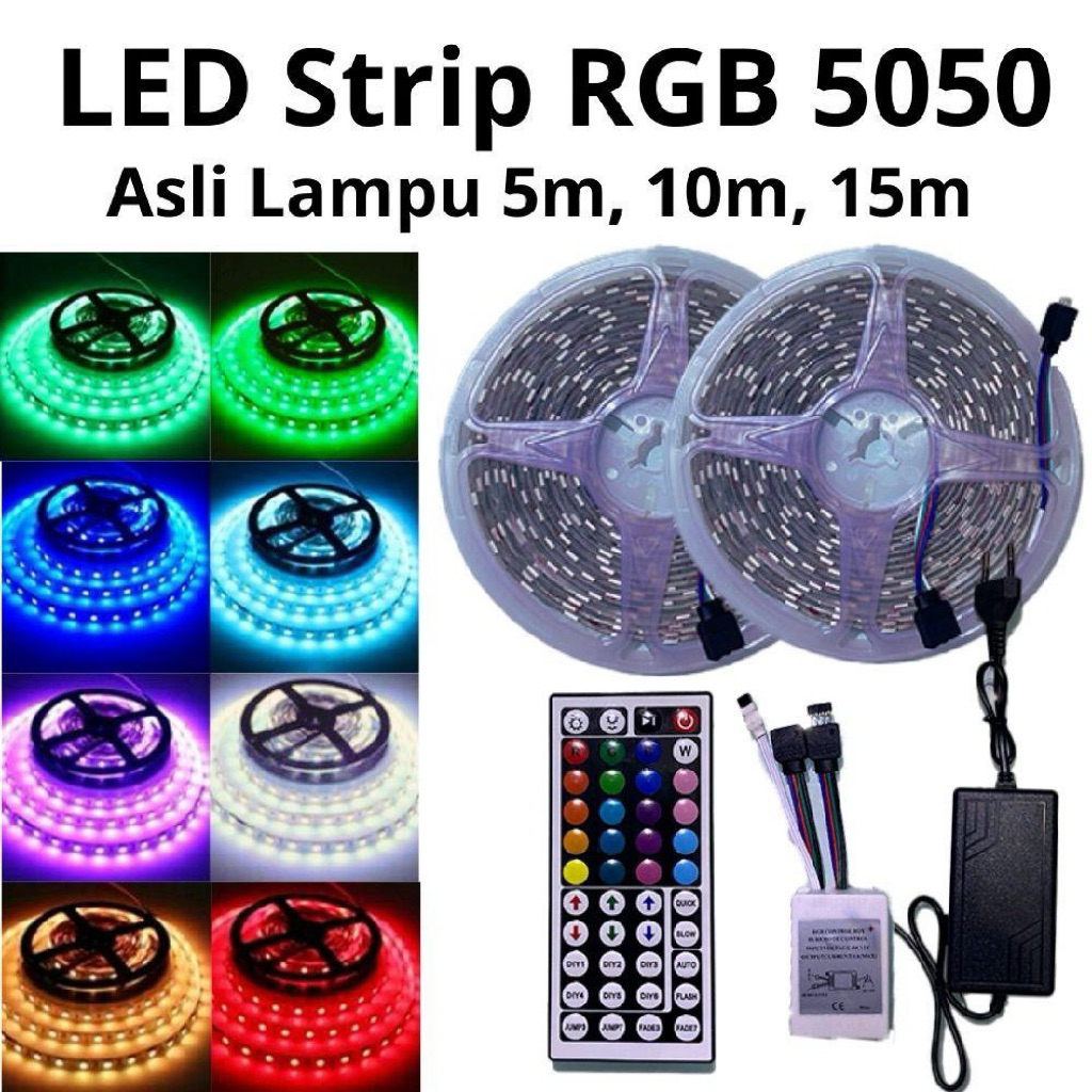 LAMPU LED STRIP RGB 5050 ASLI LAMPU (ADAPTOR+REMOT+MODUL) Alat lampu lampu  dinding lampu  hias  pla
