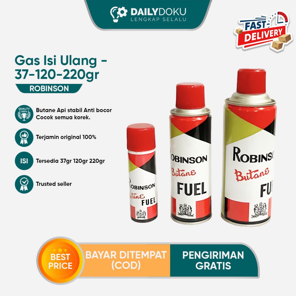 Gas Isi Ulang Butane Robinson 37gr 120gr 220gr – Refill Korek Api & Torch Lighter