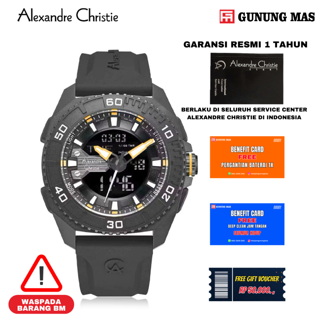 JAM TANGAN PRIA ALEXANDRE CHRISTIE AC 9502 MH/AC9502MH DOUBBLETIME 100% Original