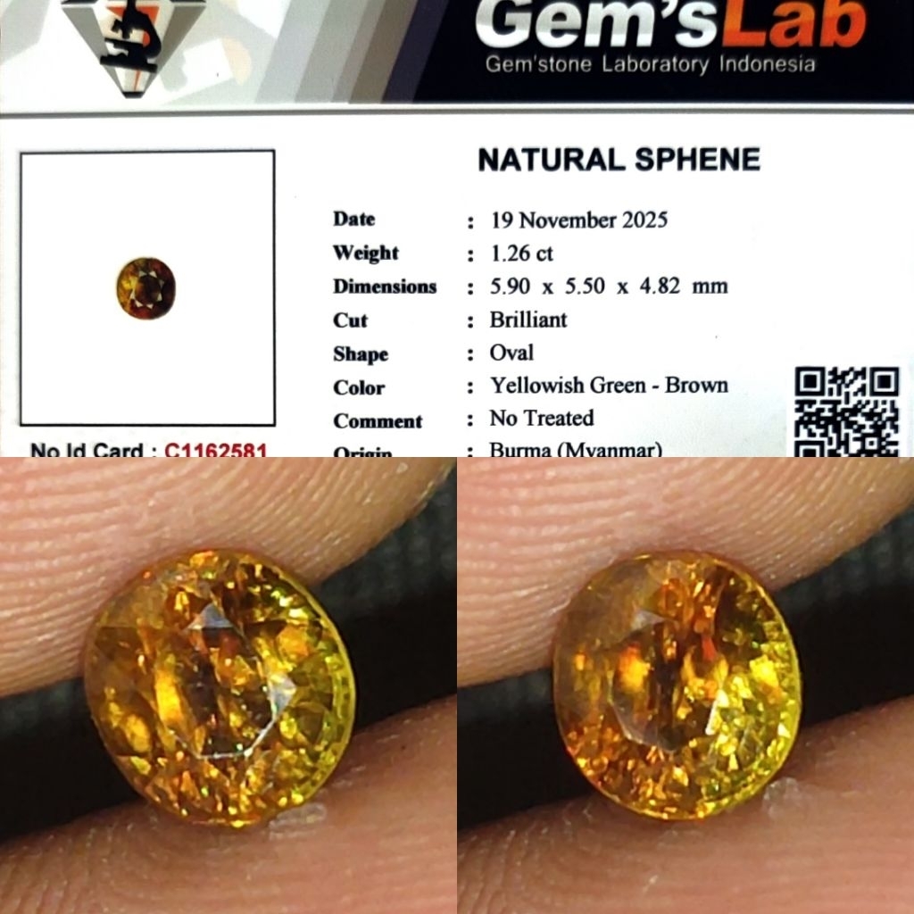 Natural Rainbow Sphene Honey Color No Treatment Burma 1.2ct GLI Crystall Rainbow Luster Siang Malam