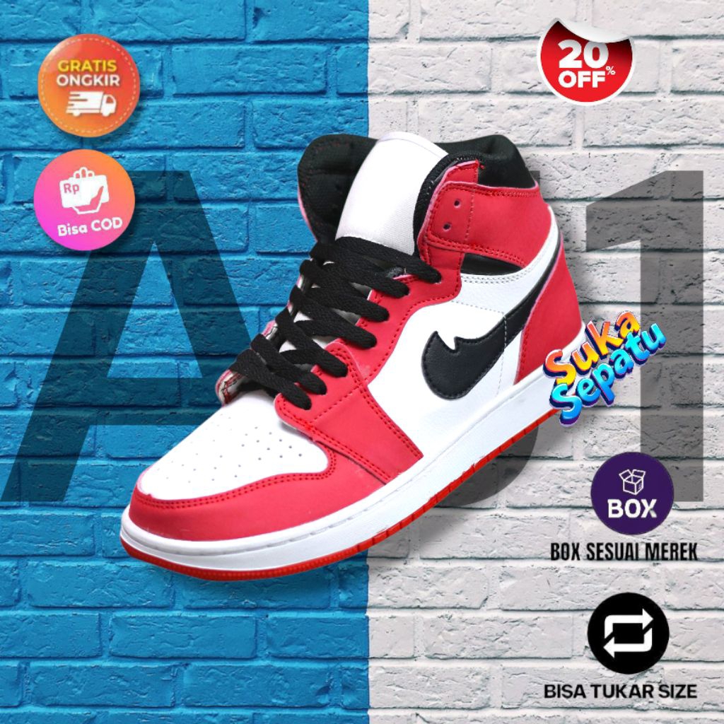 Sepatu Sneaker Pria Wanita JRDN Red White Merah Putih Unisex Cowo Cewe Kasual Santai Sekolah Kerja