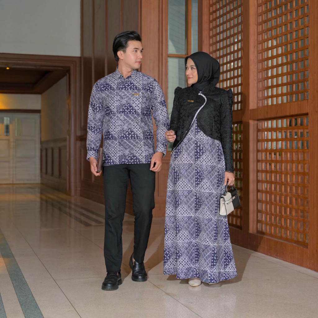 Couple Dress Gendhis Gamis syari Hitam jumbo Kemeja batik