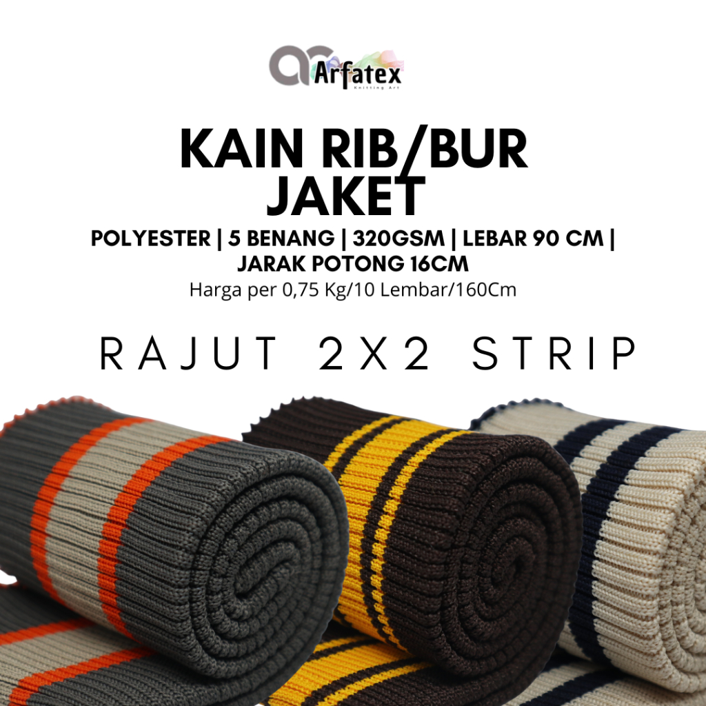 Kain rib bur babat rajut 2x2 untuk bomber premium warna lengkap tebal