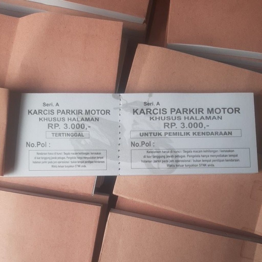 karcis parkir motor murah tarif 3000 model sobek tengah