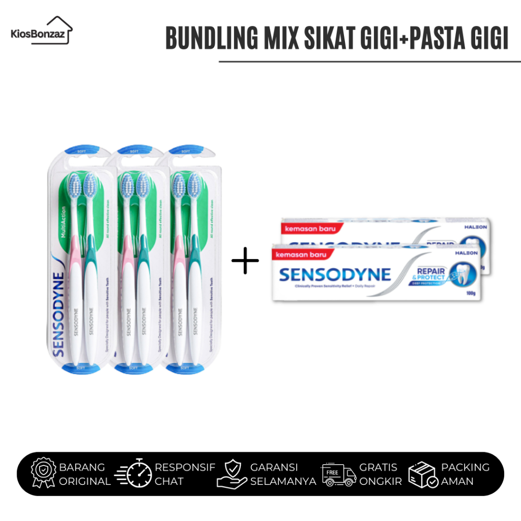 PAKET MIX 3 PCS SIKAT GIGI SENSODYNE ISI 2 PCS + 2 PCS PASTA GIGI SENSODYNE REPAIR & PROTECT TERBARU