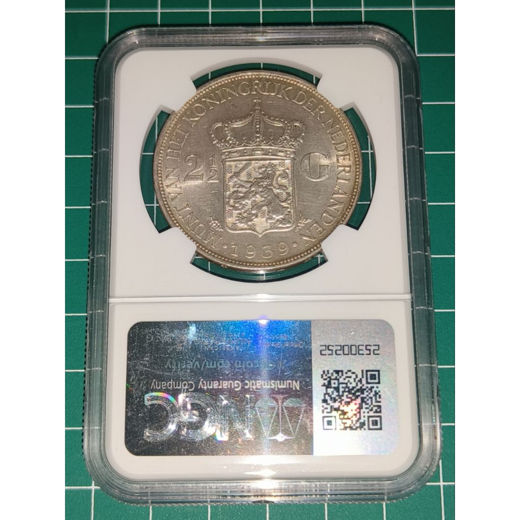 NGC WILHELMINA 2,5 GULDEN 1939 NGC UNC DETAILS OBV CLEANED 8171838083