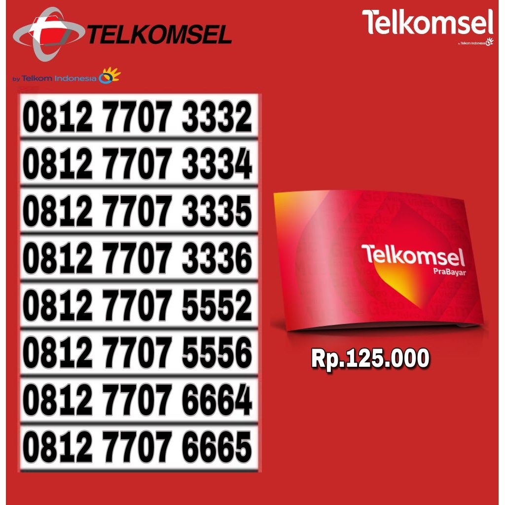 Nomor Cantik Telkomsel Simpati 4G lte O812 7707 3332 3334 3335 5556 6665