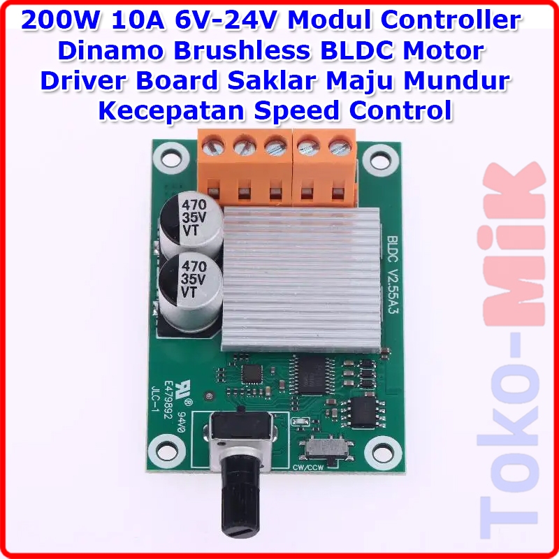 BLDC Brushless DC Motor U V W 3 Kabel Speed Controller DC 6V-24V 200W Pengatur Kecepatan Dinamo Brus
