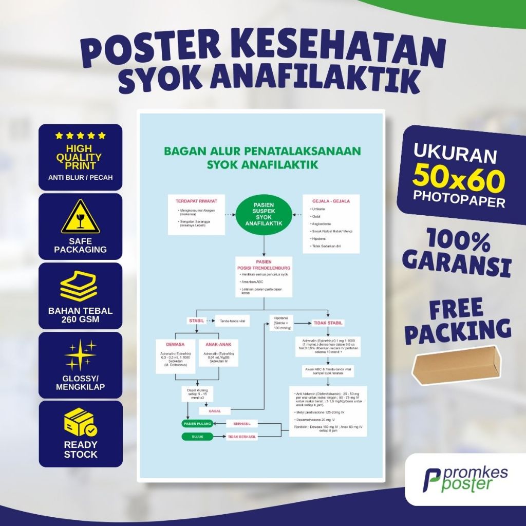 Poster Kesehatan Syok Anafilaktik 50x60 – Panduan Tindakan Darurat | Edukasi Puskesmas, Klinik, RS