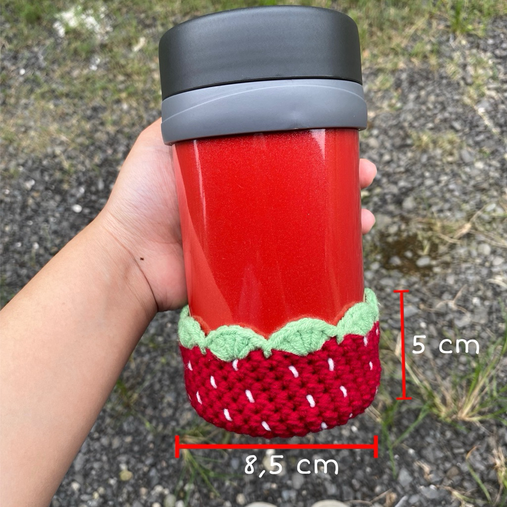 Rajutan Alas Tumbler Stroberi/Crochet Tumbler Boot Strawberry
