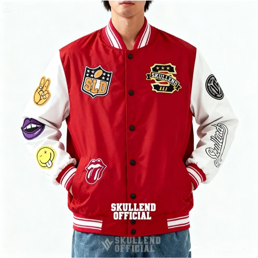 SKULLEND Jaket Varsity Bomber Vintage Premium Full Bordir