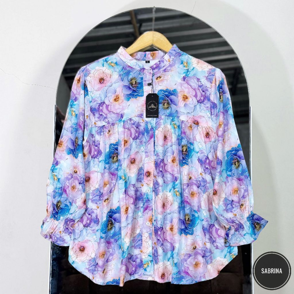 onella blues/kemeja wanita motif bunga