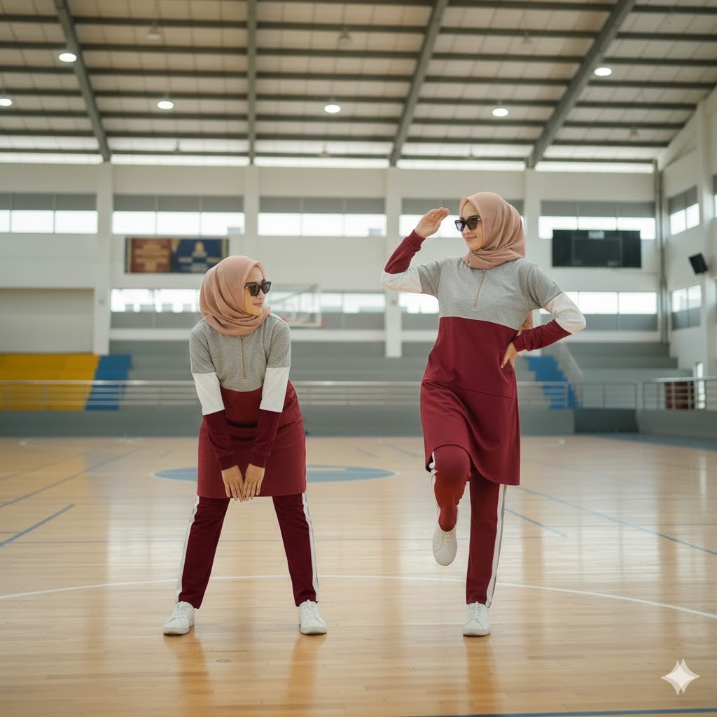 RFK SET - Setelan Kaos Celana Olahraga Muslimah Training Senam Wanita Lengan Panjang Jumbo Big Size 