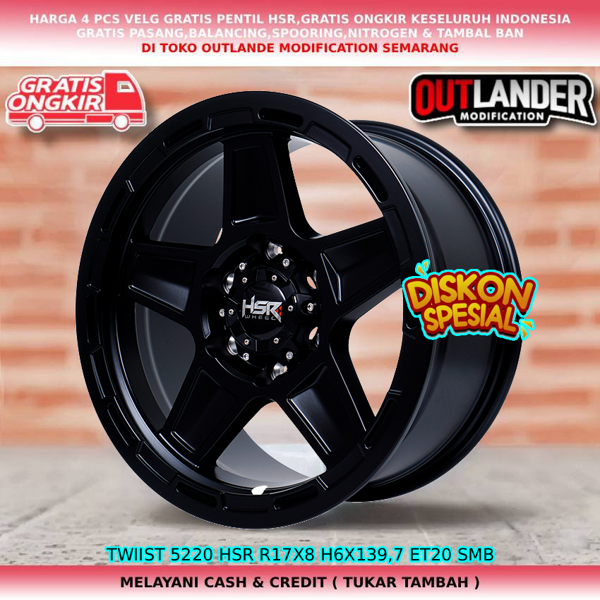 velg racing hsr r17 lobang 6 velg mobil L200 Pajero BT50 PajeroTravello Pregio dll hsr twiist R17