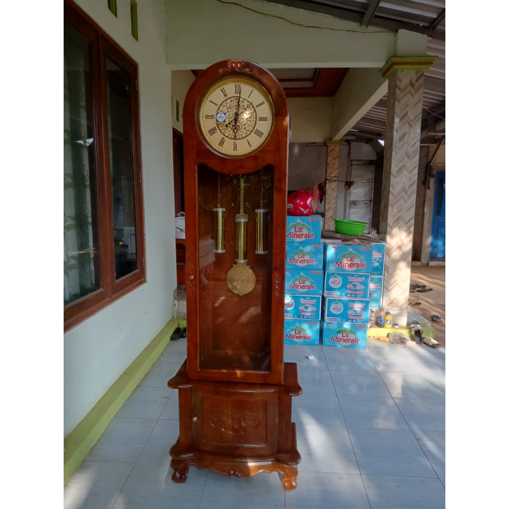 JAM HIAS GRANDFATHER CLOCK KAYU JATI UKIR KLASIK / LEMARI JAM HIAS JATI / ALMARI JAM HIAS