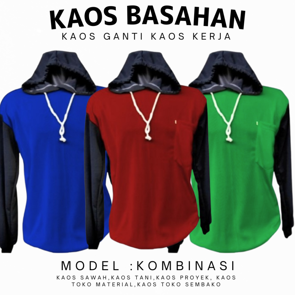 Kaos Petani Kaos Proyek Pria Lengan Panjang kupluk Kombinasi ada saku kantong