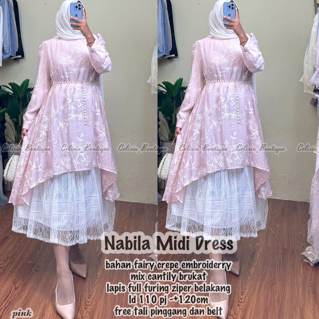 NABILA MIDI DRESS BRUKAT TERBARU PJ 120cm