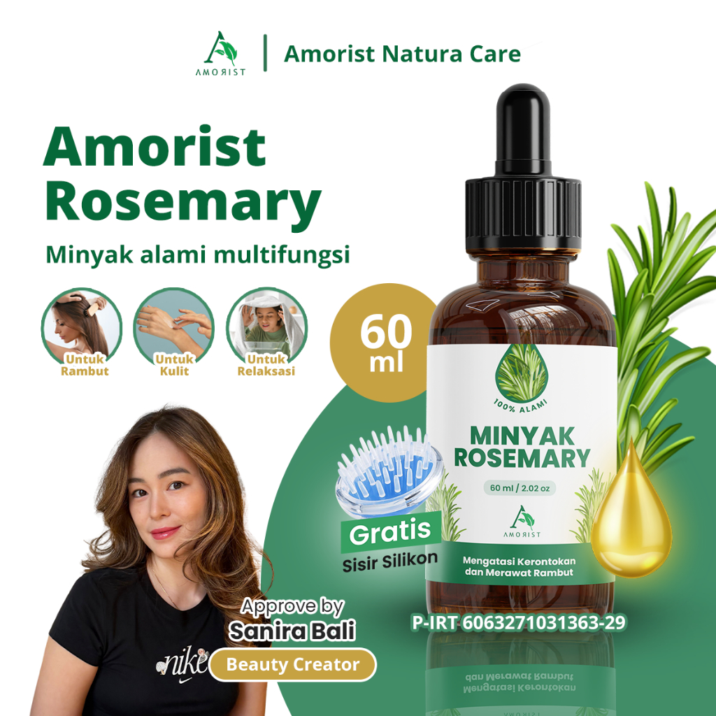Amorist Rosemary 60ml | Organik | Haircare | Menumbuhkan Rambut, Alis , Bulu Mata I Free Sisir