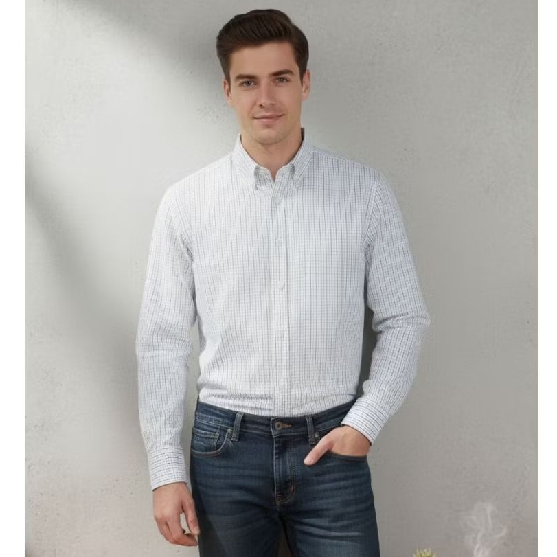 Kemeja ALISAN Size L – Motif Kotak Kecil Biru | Lengan Panjang