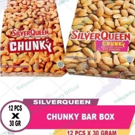 Silverqueen Chunky bar MINI coklat Per Box ( isi 12 x 30gr ) CASHEW / ALMOND Silver Queen