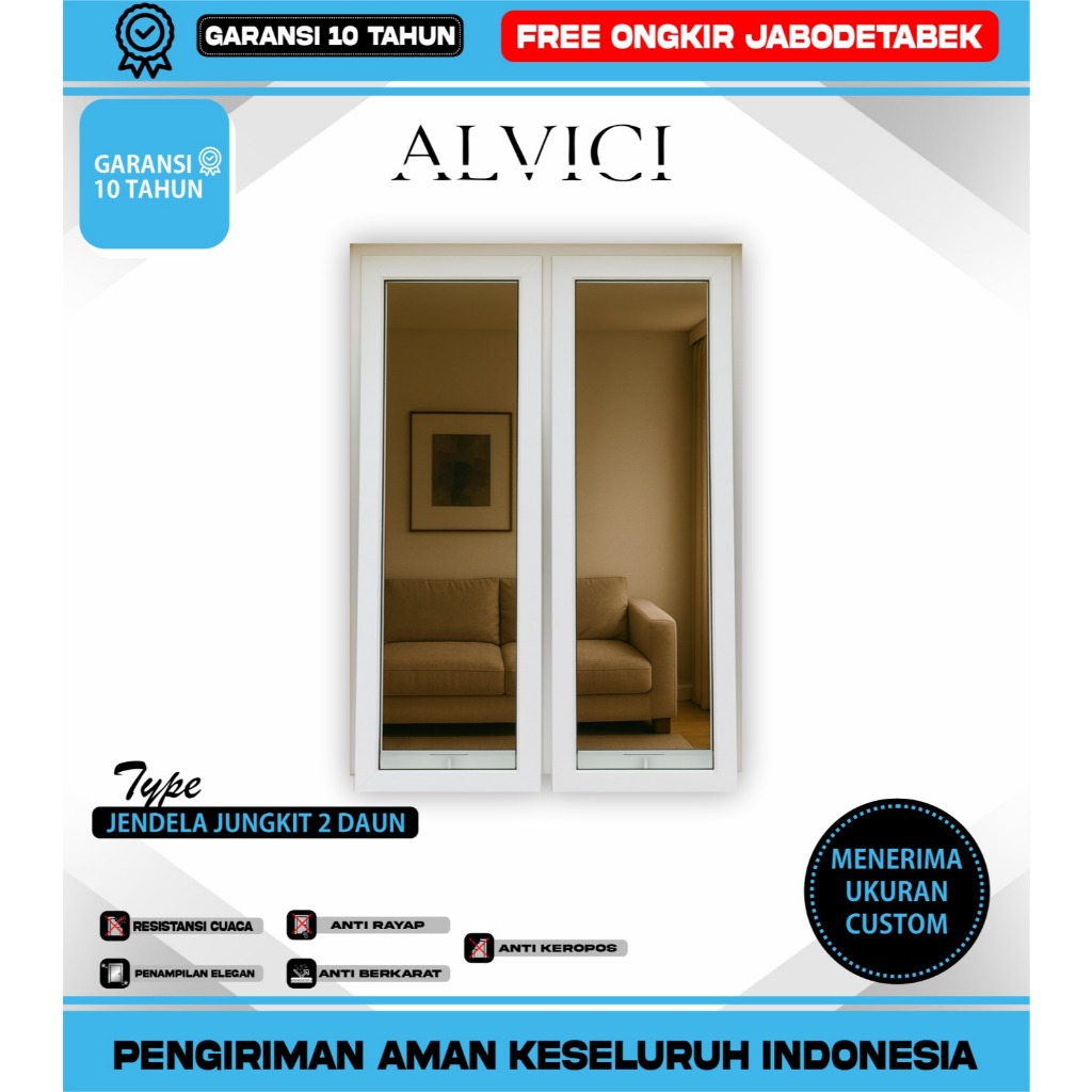 Jendela Jungkit 2 Daun UPVC Putih Jendela Rumah Minimalist Modern Bahan Jendela Tebal ALVICI