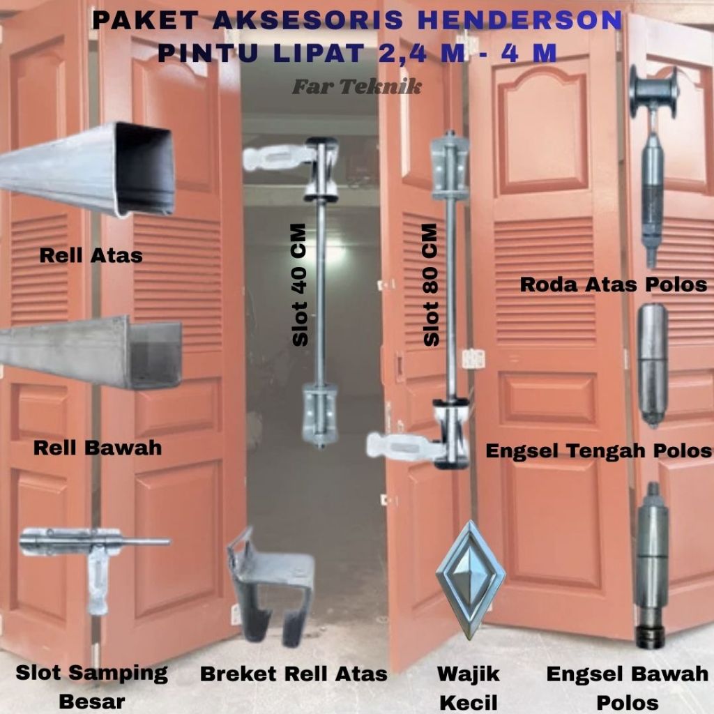 Paket Set Pintu Garasi Lipat 2,4 Meter, 3 Meter & 4 Meter Lengkap Rel Roda Engsel Slot Aksesoris Sat