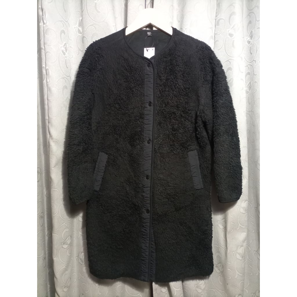 Jaket Uniqlo Long Coat Original Sherpa Tebal Dalam Polar_Black Label_Size M fit L