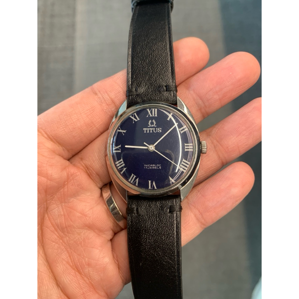 Titus Classic Chariot Swiss Made , C Shape case - Blue Dial Manual Winding Movement 17 Jewels Incabl