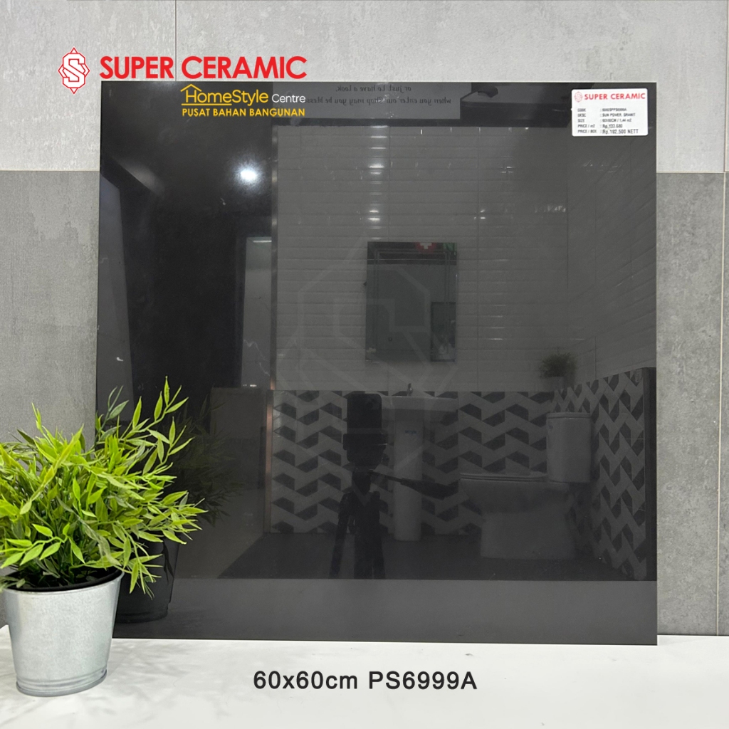 SUN POWER 60x60 Granit Lantai Dinding HITAM POLOS Double Loading - SUPREME BLACK