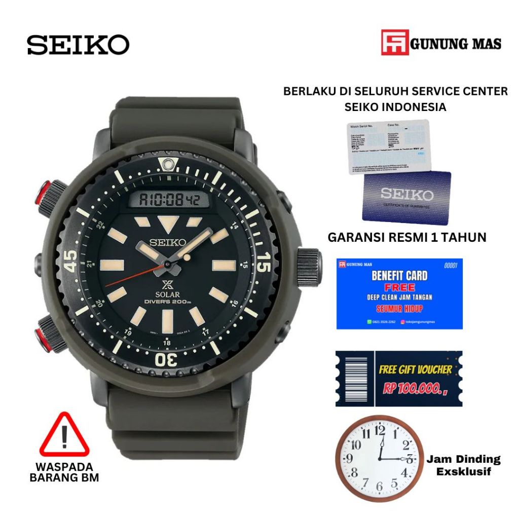 Jam Tangan Seiko Prospex SNJ031P1 Arnie Street Series Solar Divers 200M Digital Analog Olive Green R