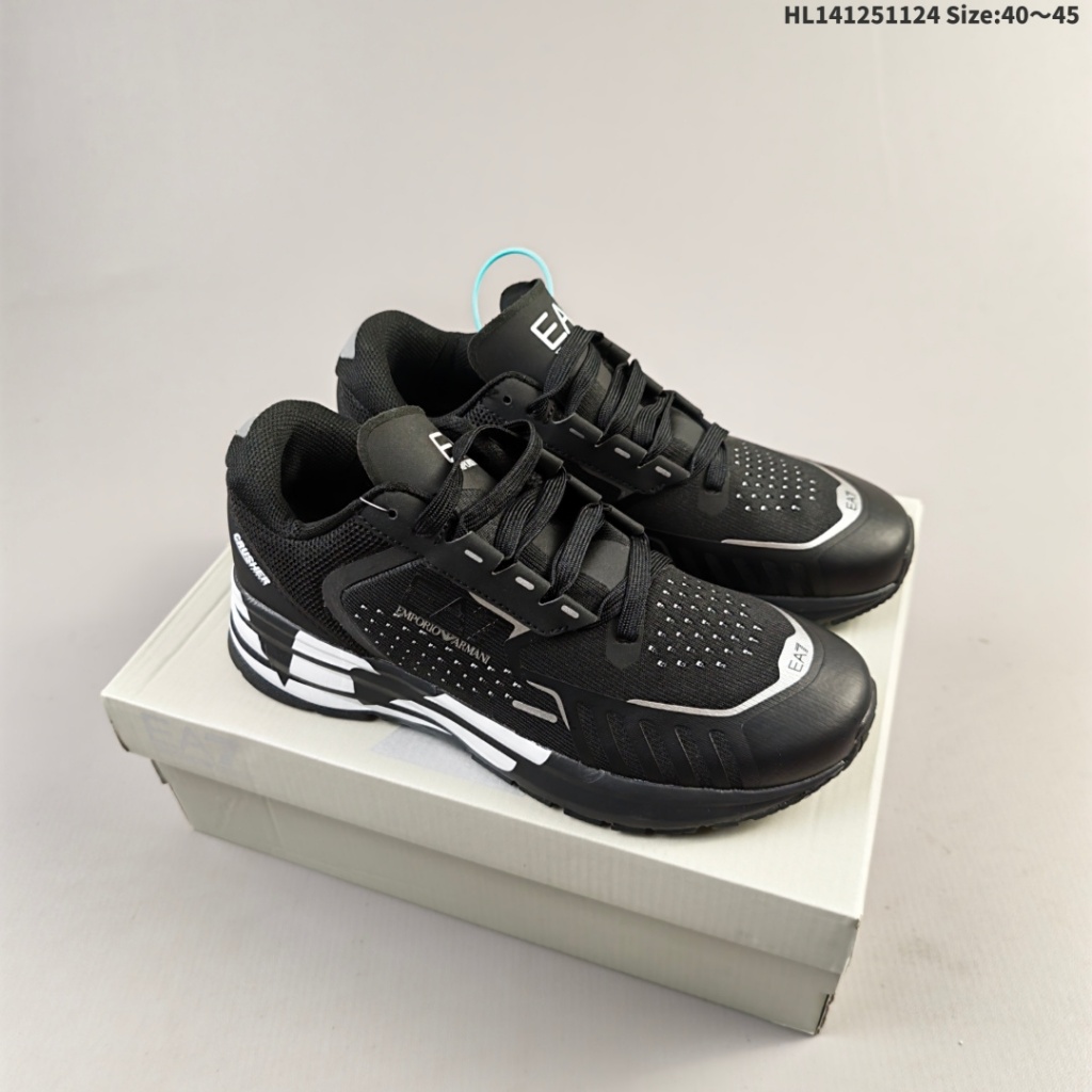 Sepatu Kasual Rendah EA7 Kulit Berujung Bulat dengan Tali