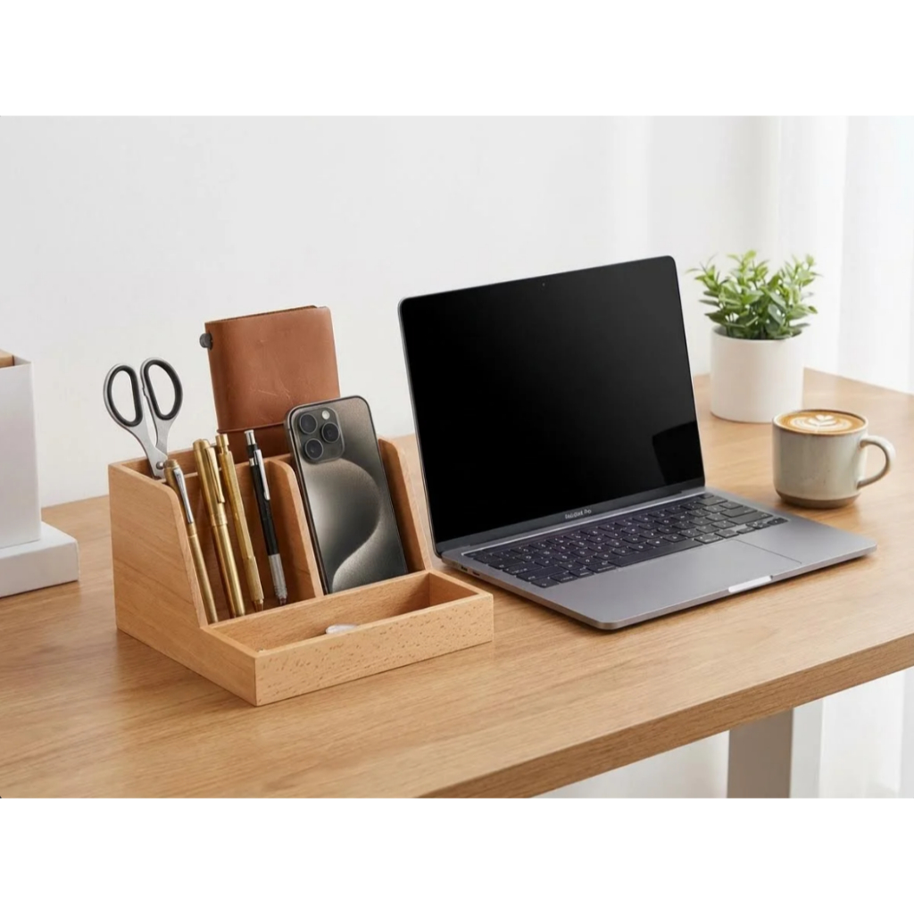 Tempat Pensil Rak Tempat Penyimpanan Pulpen Peralatan Tulis Kantor Rak Meja Belajar Aesthetic Kayu P