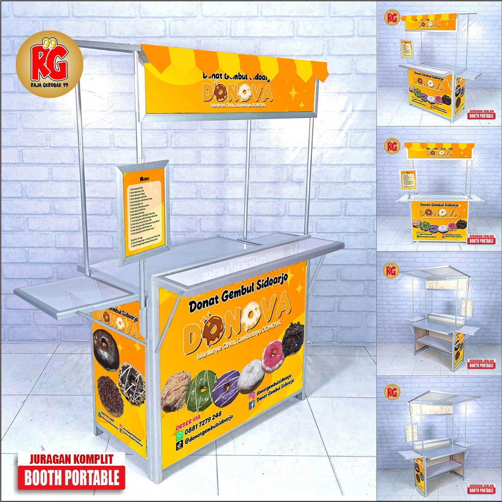 Booth portable gerobak lipat rombong meja lipat jualan komplit murah raja gerobak 99 gresik surabaya