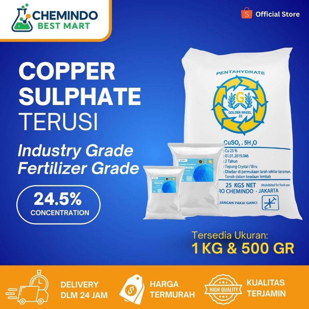 Copper Sulphate Pentahydrate 23% Tembaga Sulfat Terusi Premium Pupuk Horti Pertanian Kimia
