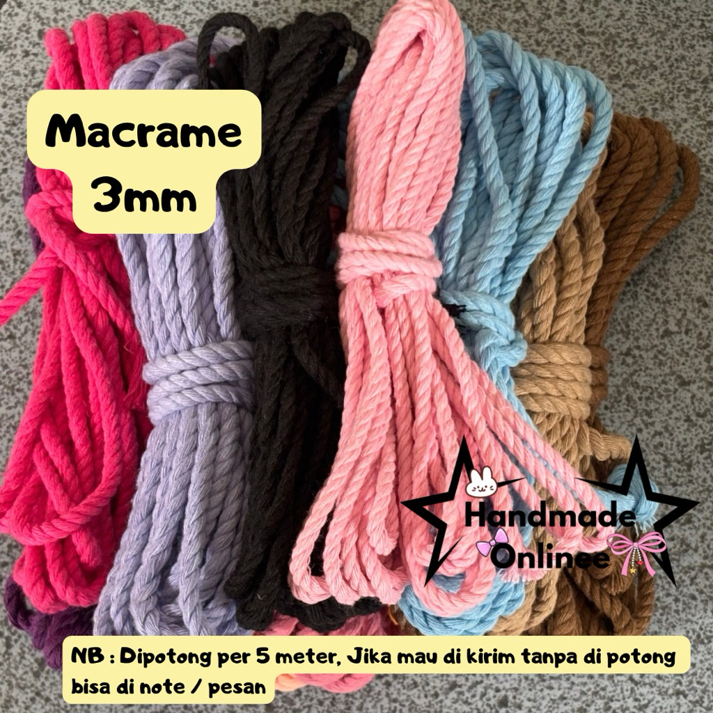 Tali Katun Macrame Warna 3mm || Tali Macrame || Cotton Rope 5 meter