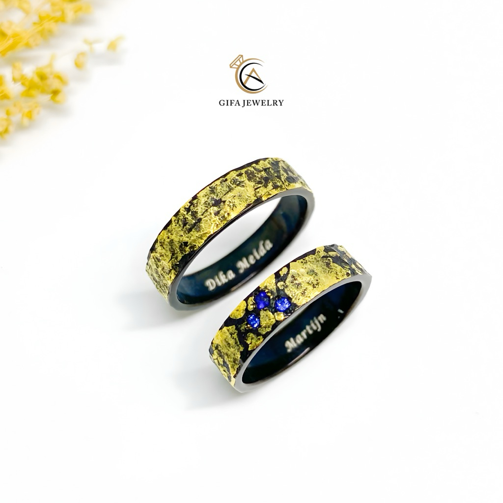 Gifa Jewelry Cincin Kawin Tunangan Emas Palladium PERMATA biru Cincin Sepasang Gf58