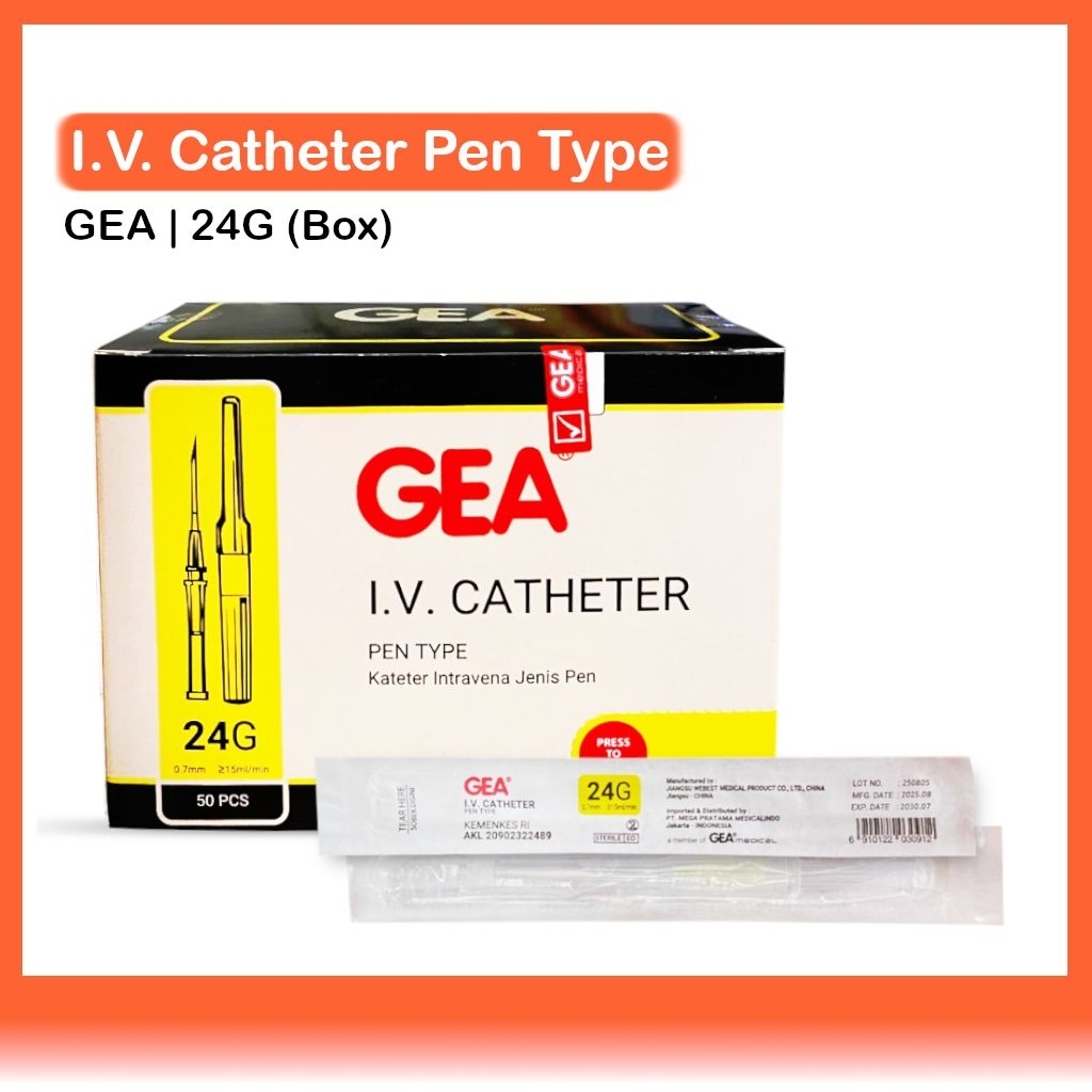 IV Catheter GEA Jarum Infus Abbocath 18G 20G 22G 24G Jarum Kateter Tipe Pen Box isi 50 Pcs