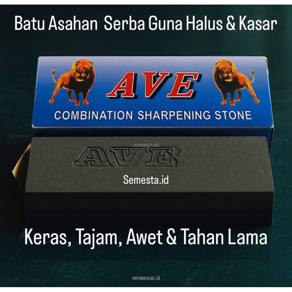 Batu Asah AVE 6 Inch Premium | Batu Asahan Halus & Kasar Dua Sisi | Asahan Pisau Golok Pahat Serbagu