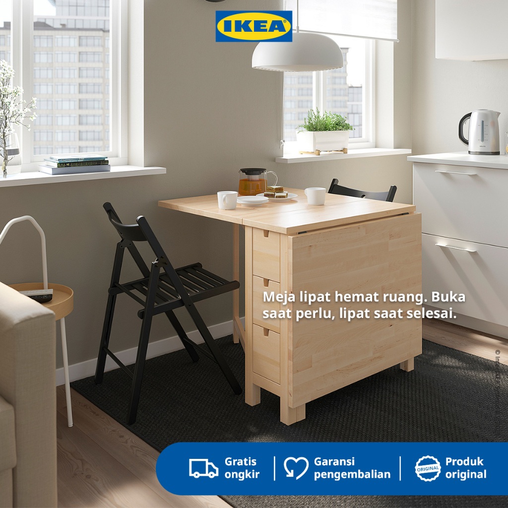 IKEA NORDEN Meja Lipat dengan Laci Bahan Kayu Birch