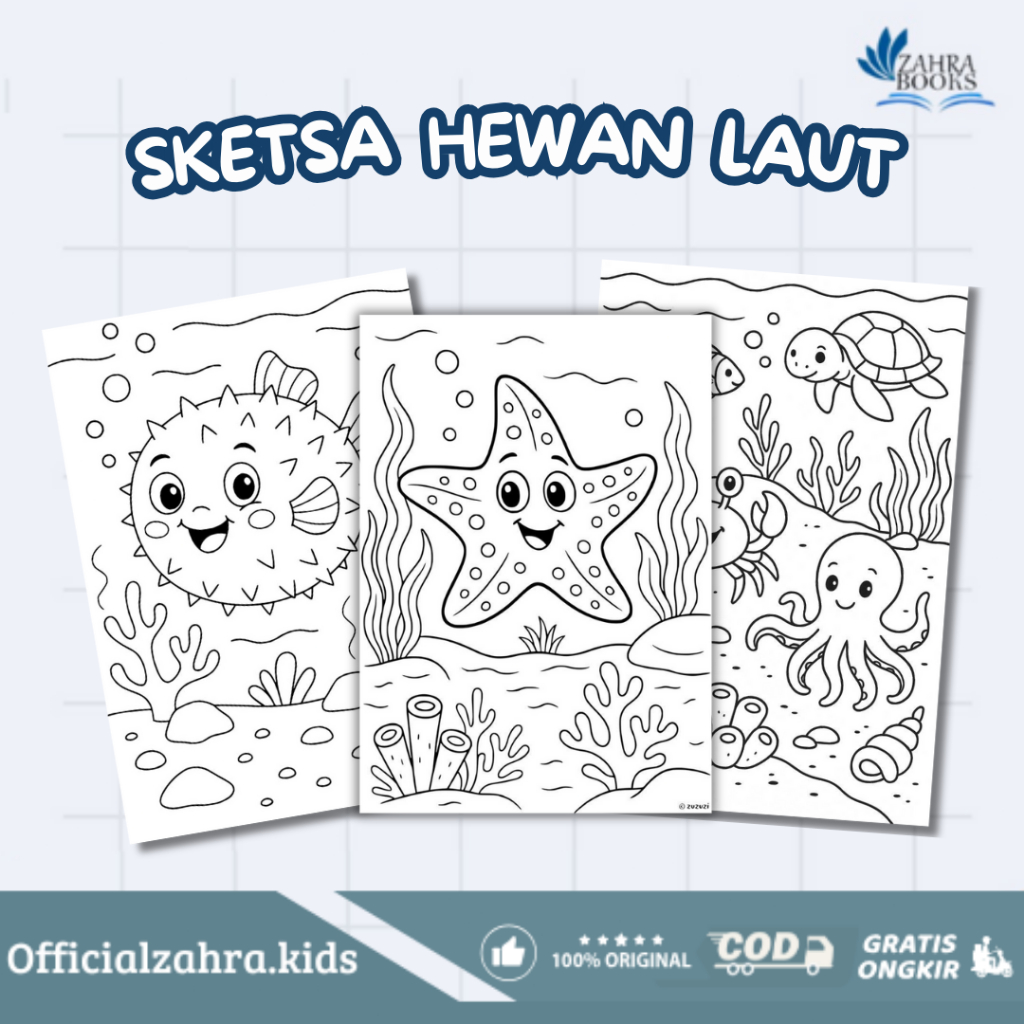 Sketsa Gambar Mewarnai Untuk Anak TK dan Paud Tema : Hewan Laut (Random)